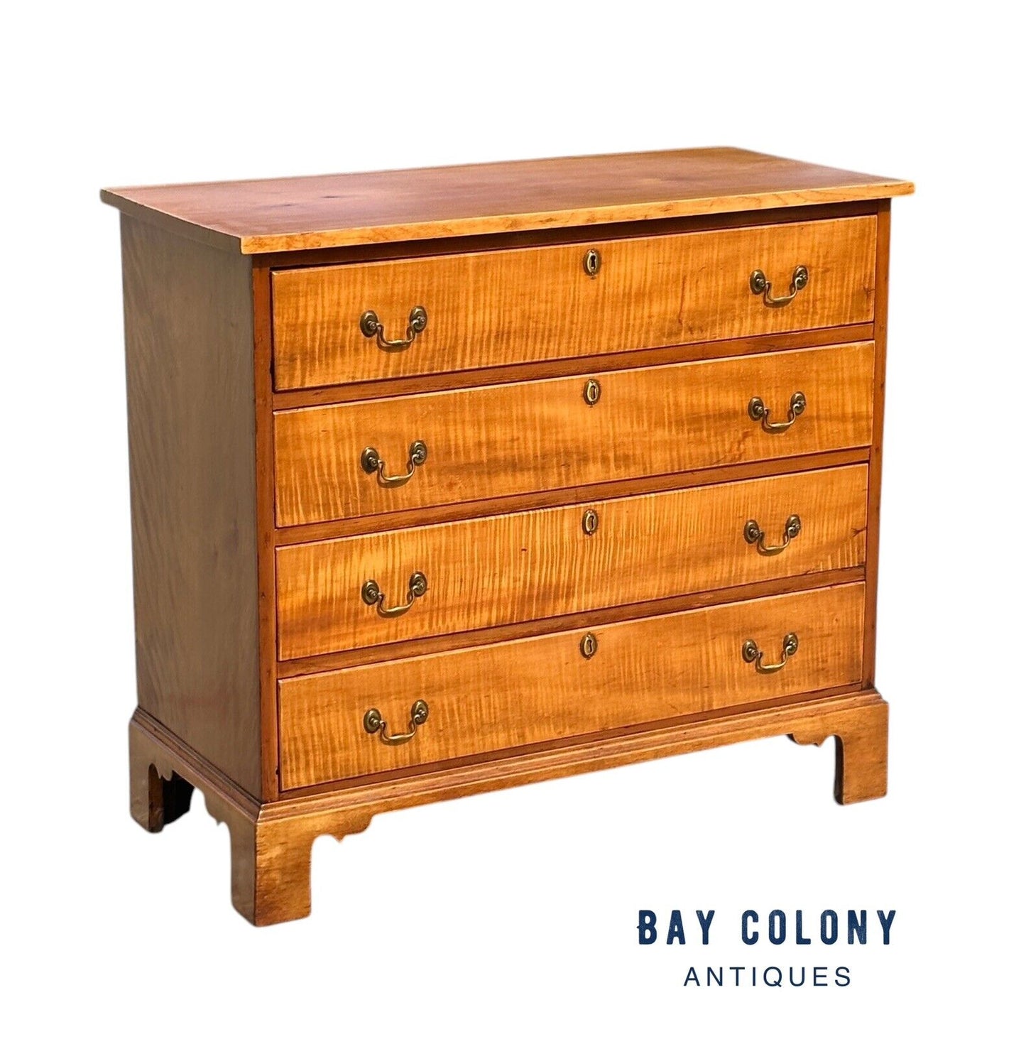 Antique Chippendale New Hampshire Tiger Maple & Flame Birch Chest of Drawers - Bay Colony Antiques Antiques:Furniture:Dressers & Chests of Drawers