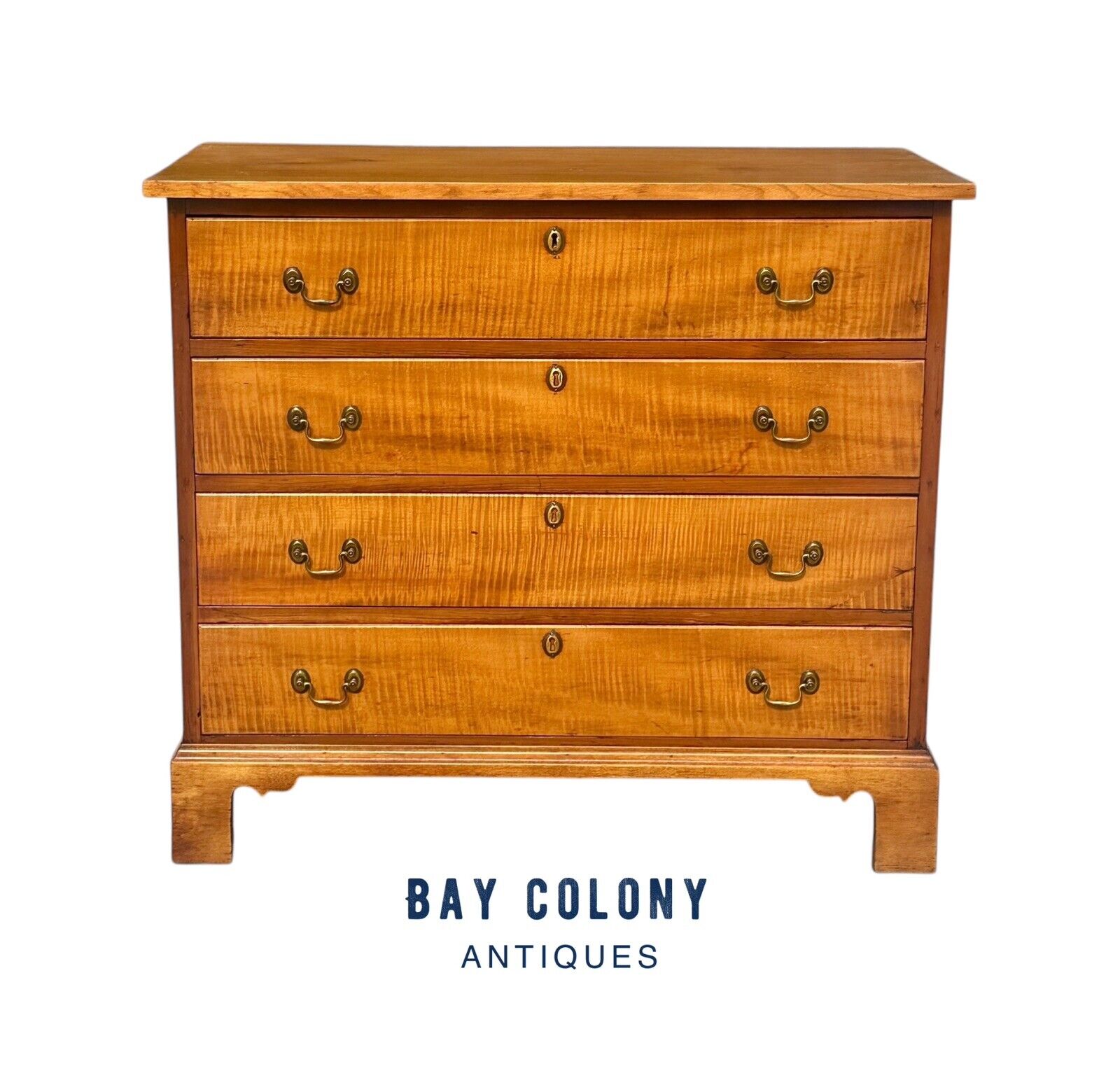 Antique Chippendale New Hampshire Tiger Maple & Flame Birch Chest of Drawers - Bay Colony Antiques Antiques:Furniture:Dressers & Chests of Drawers