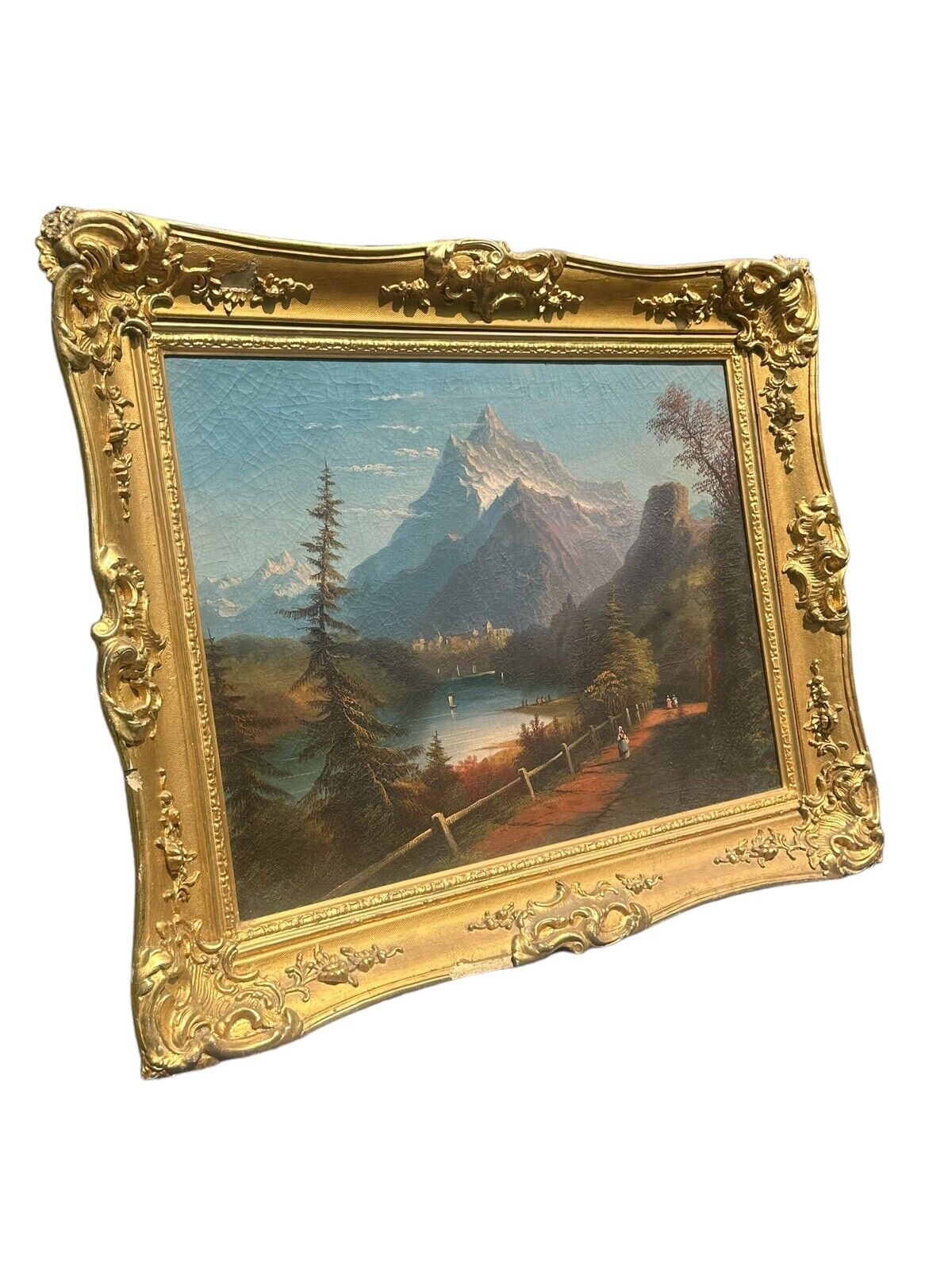 Antique European School Impressionist Oil on Canvas Mountain Landscape Painting - Bay Colony Antiques Art:Paintings