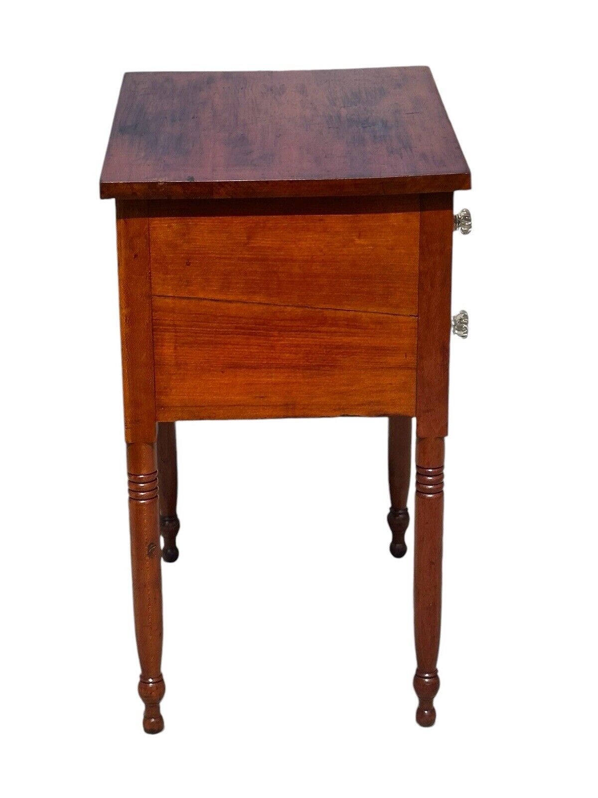 Antique Federal New England Bird's Eye Maple & Cherry Two Drawer Work Table - Bay Colony Antiques Antiques:Furniture:Tables