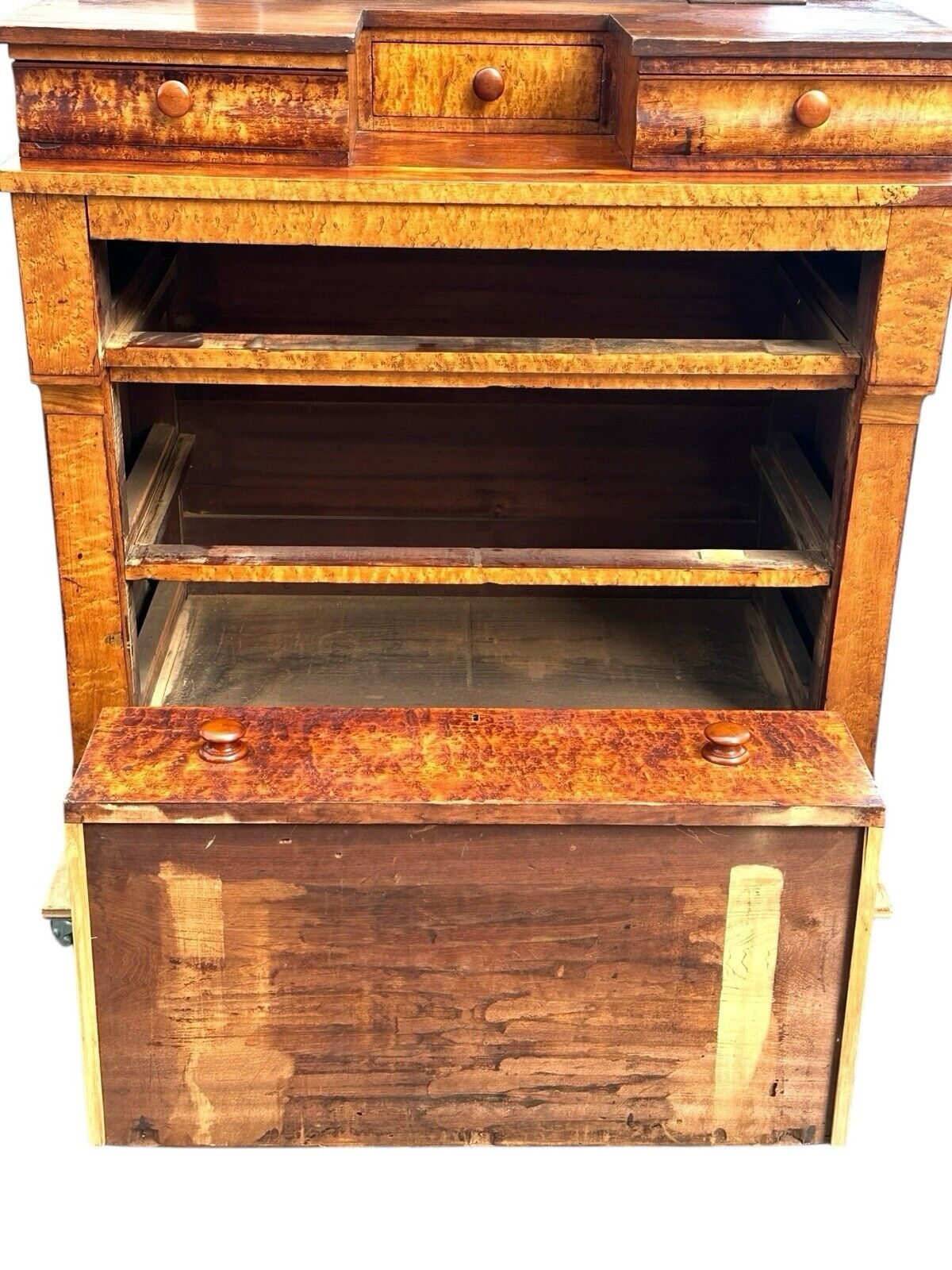 Antique Federal Period Kentucky Bird's Eye Maple Gentleman's Dresser With Mirror - Bay Colony Antiques Antiques:Furniture:Dressers & Chests of Drawers