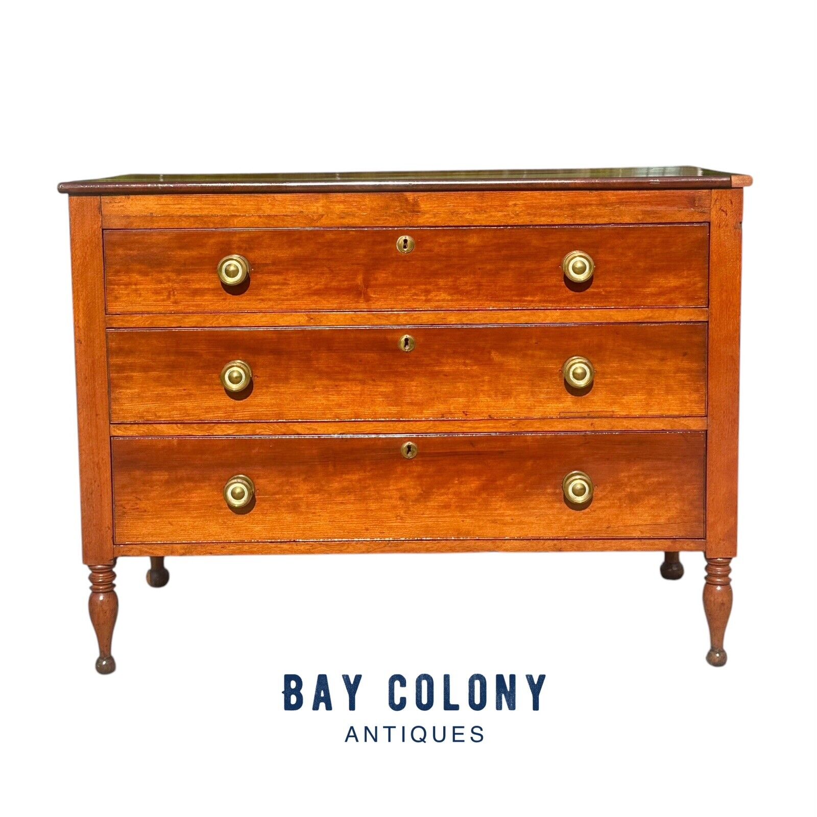 Antique Federal Period Kentucky Cherry Three Drawer Bachelor's Chest - Rare Form - Bay Colony Antiques Antiques:Furniture:Dressers & Chests of Drawers