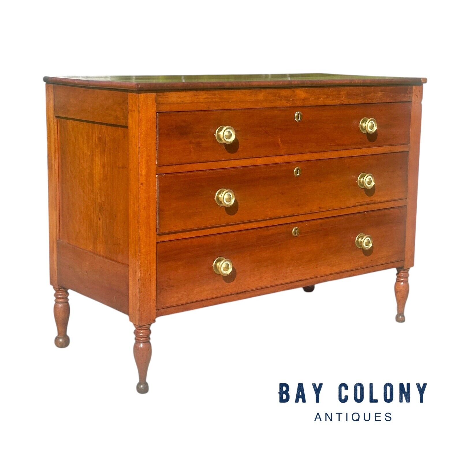 Antique Federal Period Kentucky Cherry Three Drawer Bachelor's Chest - Rare Form - Bay Colony Antiques Antiques:Furniture:Dressers & Chests of Drawers