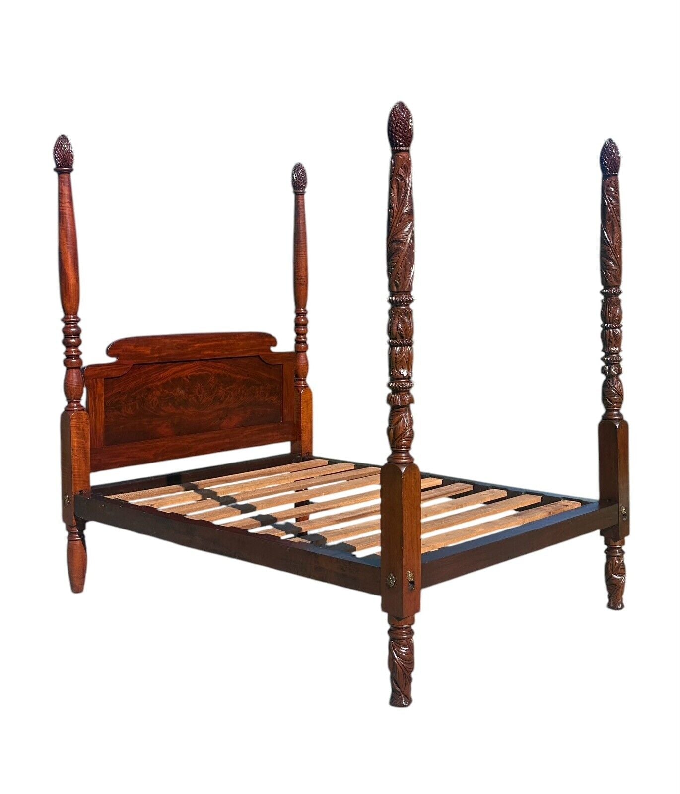 Antique Federal Period Mahogany Acanthus Carved Four Post Bed With Pineapple Top - Bay Colony Antiques Antiques:Furniture:Beds & Frames:Beds & Bed Frames