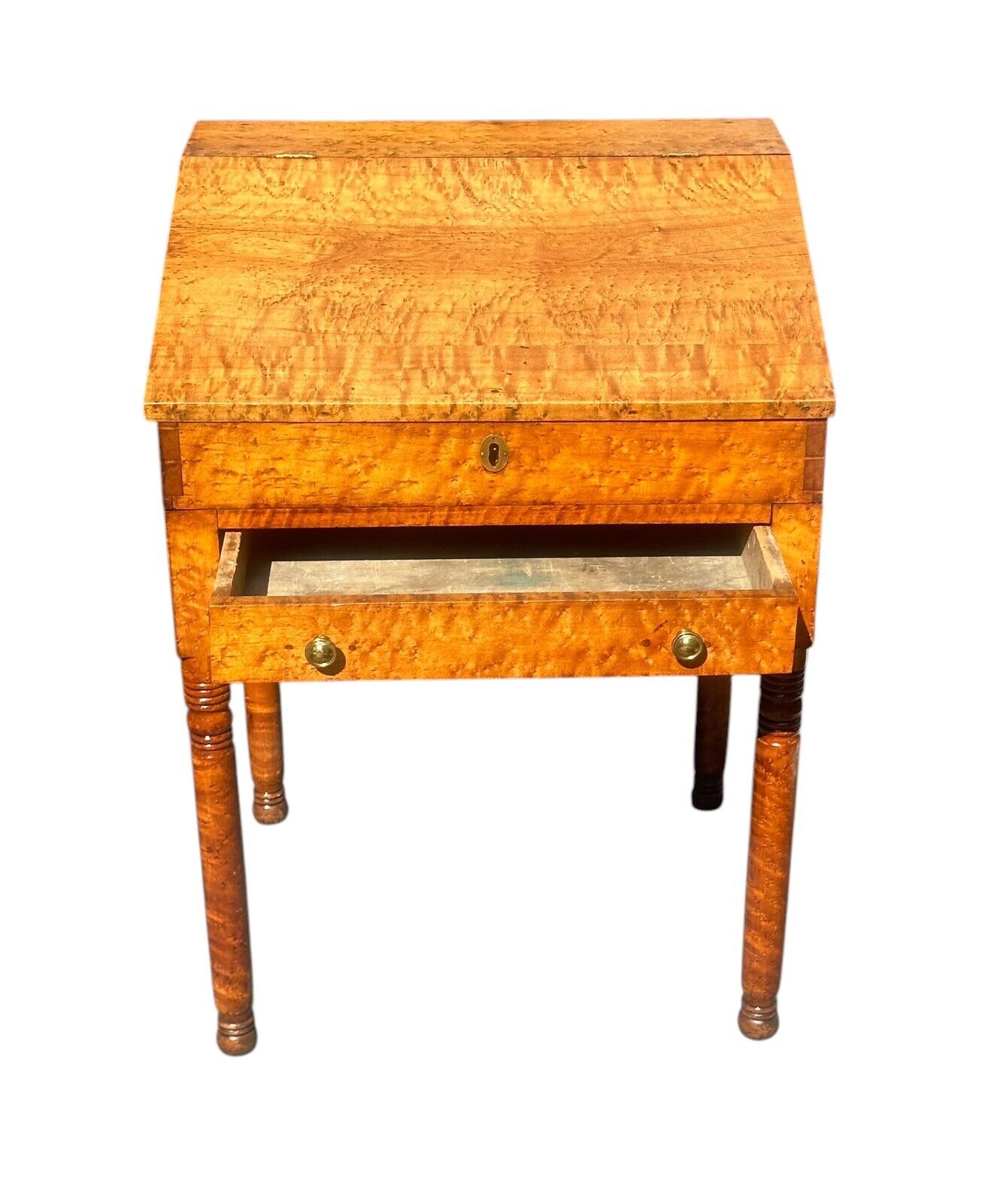 Antique Federal Period Solid Bird's Eye Maple Clerk's Desk With Single Drawer - Bay Colony Antiques Antiques:Furniture:Desks & Secretaries