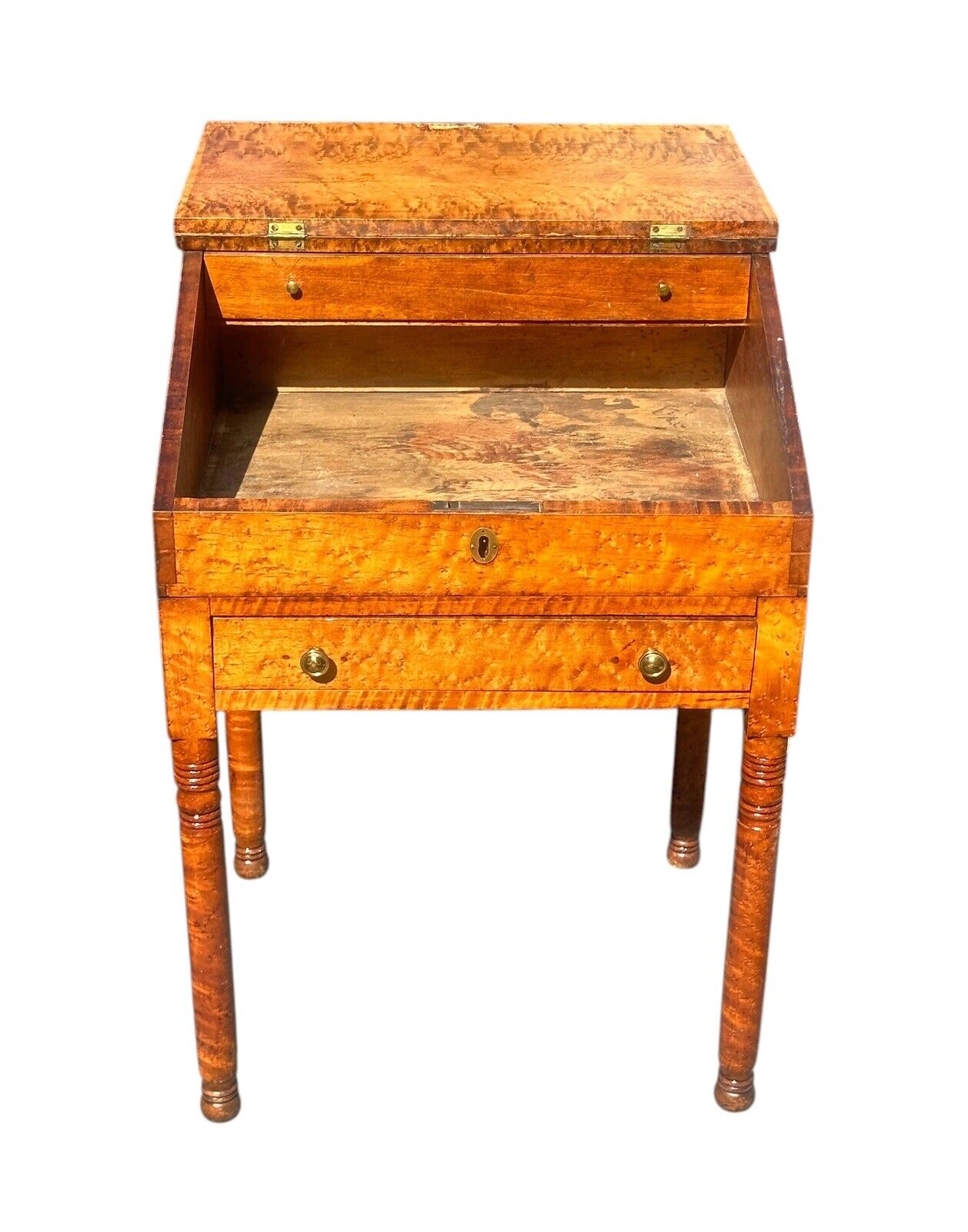 Antique Federal Period Solid Bird's Eye Maple Clerk's Desk With Single Drawer - Bay Colony Antiques Antiques:Furniture:Desks & Secretaries