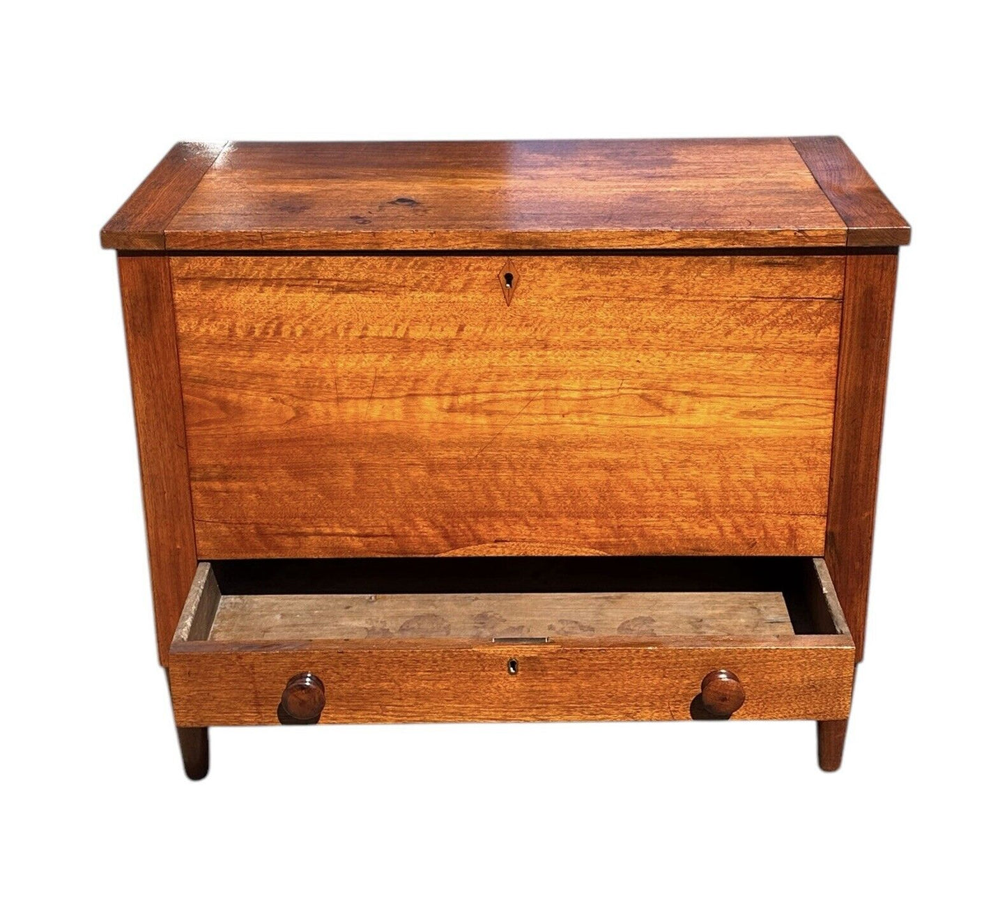 Antique Federal Period Southern Figured Walnut Sugar Chest With Single Drawer - Bay Colony Antiques Antiques:Furniture:Trunks & Chests