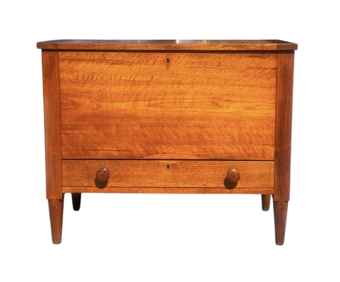 Antique Federal Period Southern Figured Walnut Sugar Chest With Single Drawer - Bay Colony Antiques Antiques:Furniture:Trunks & Chests