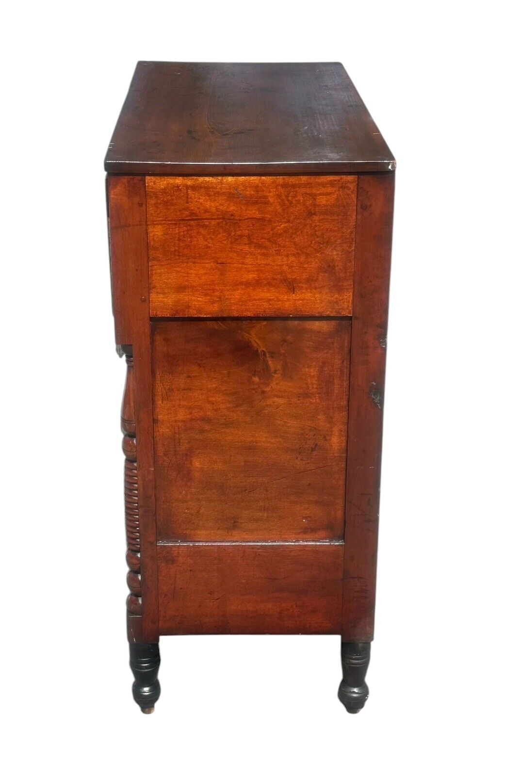 Antique Federal Period Tiger Maple & Cherry Spool Turned Tall Chest / Dresser - Bay Colony Antiques Antiques:Furniture:Dressers & Chests of Drawers