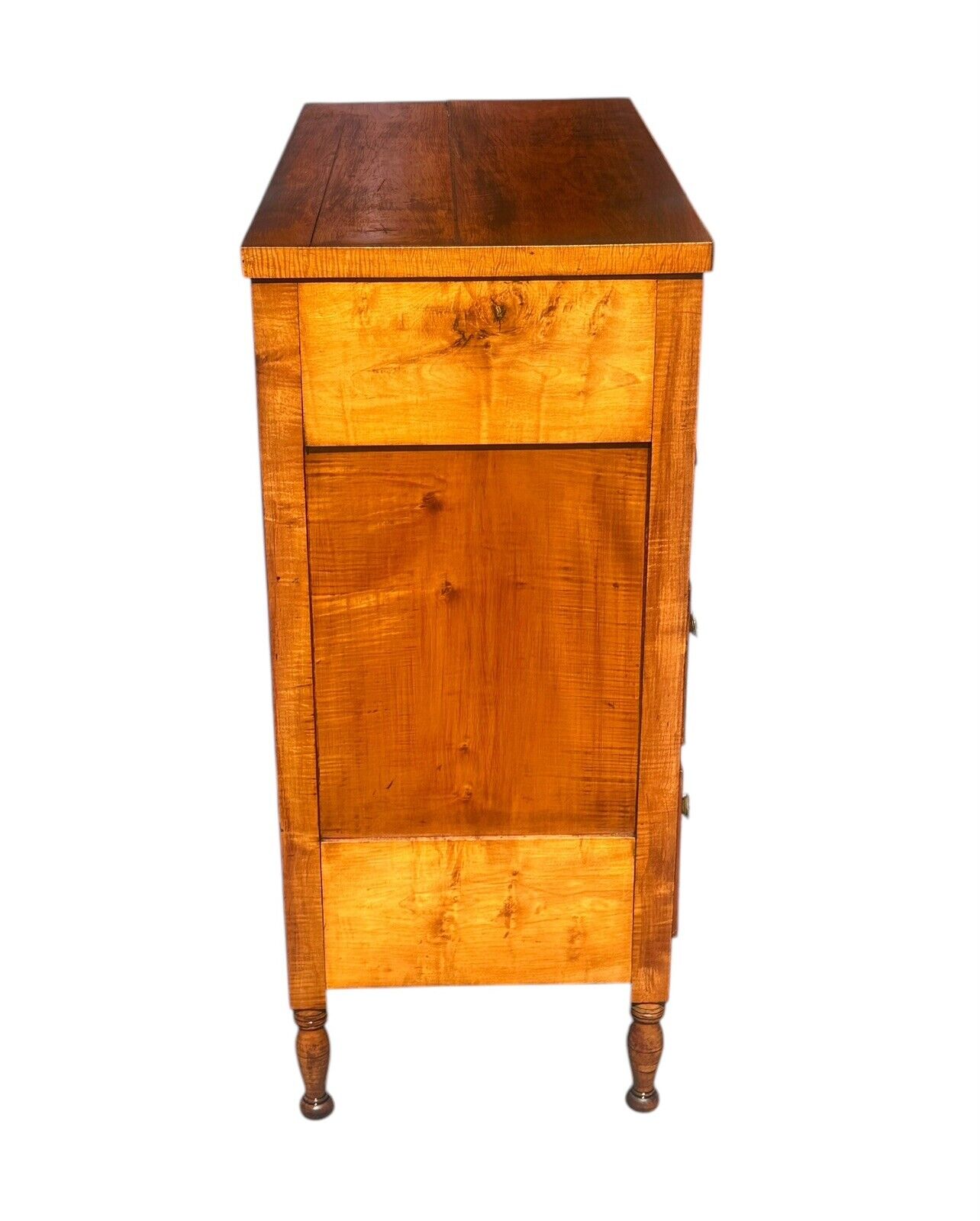 Antique Federal Period Tiger Maple Tall Chest With Secret Locking Drawer Feature - Bay Colony Antiques Antiques:Furniture:Trunks & Chests