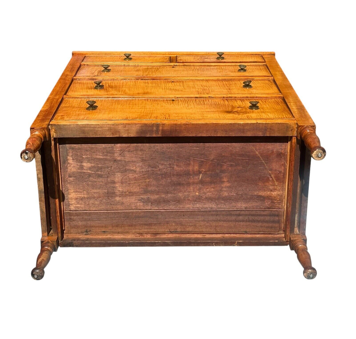 Antique Federal Period Tiger Maple Tall Chest With Secret Locking Drawer Feature - Bay Colony Antiques Antiques:Furniture:Trunks & Chests