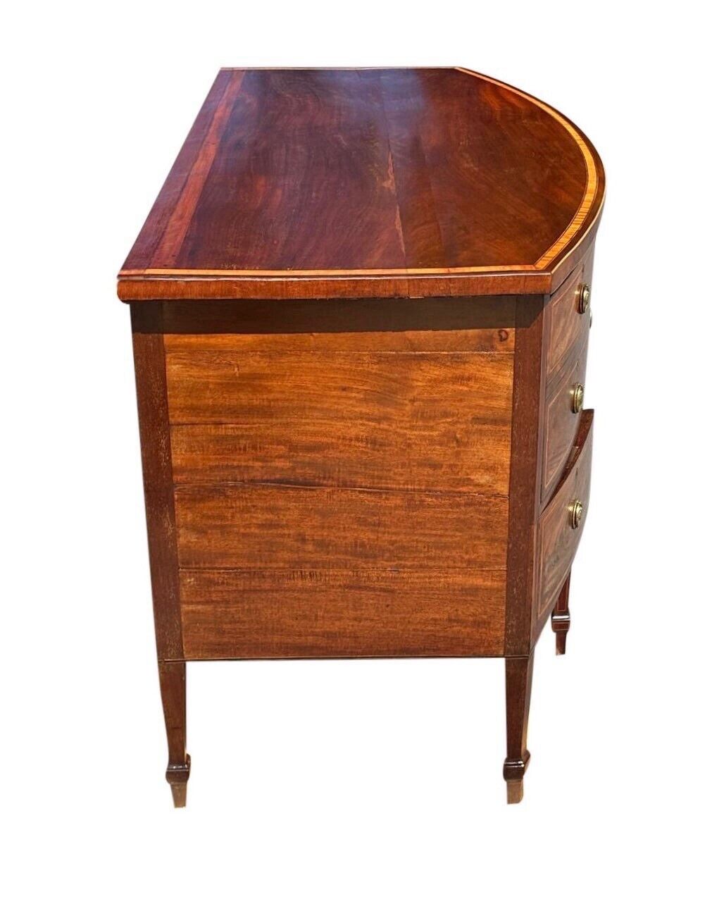 Antique George III Mahogany & Satinwood Inlay Bowfront Sideboard - Bottle Drawer - Bay Colony Antiques Antiques:Furniture:Sideboards & Buffets