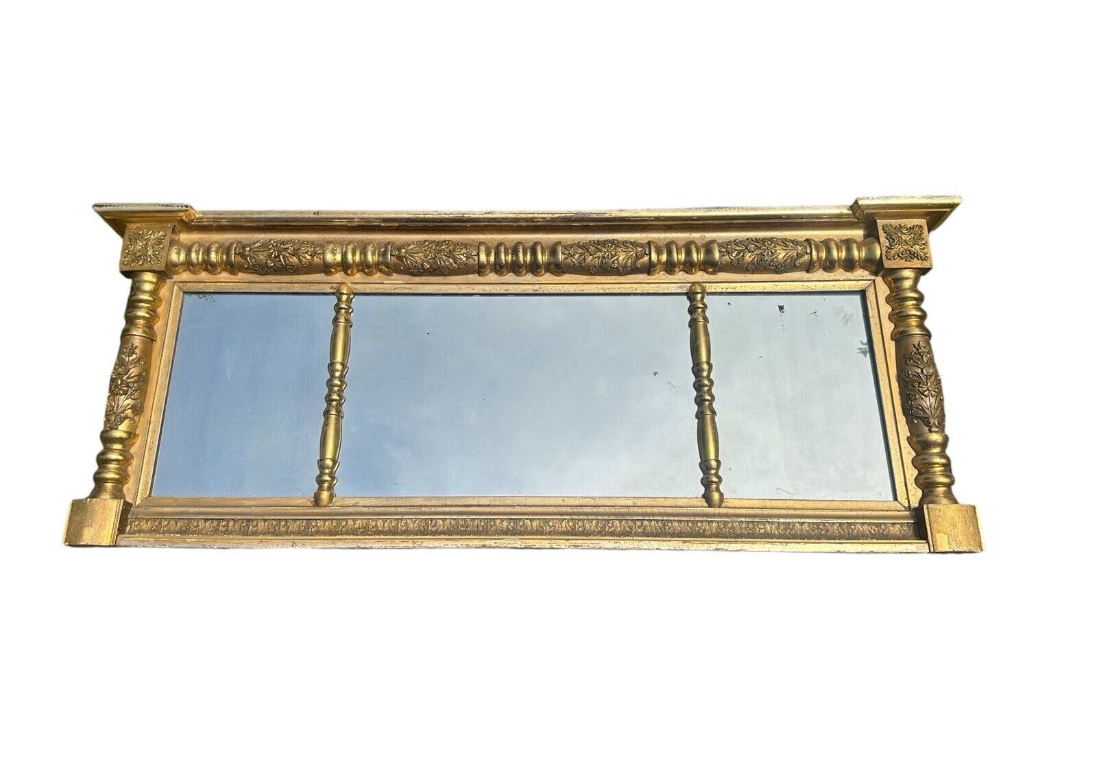 Antique Late Federal Period Giltwood Overmantle Mirror With Original Paper Label - Bay Colony Antiques Antiques:Furniture:Mirrors