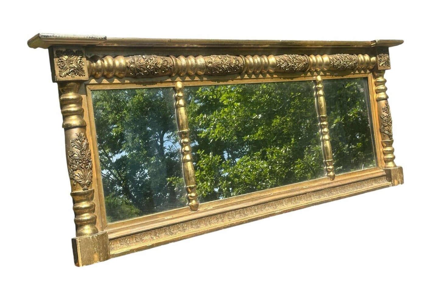 Antique Late Federal Period Giltwood Overmantle Mirror With Original Paper Label - Bay Colony Antiques Antiques:Furniture:Mirrors