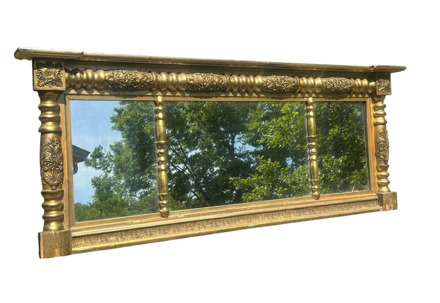 Antique Late Federal Period Giltwood Overmantle Mirror With Original Paper Label - Bay Colony Antiques Antiques:Furniture:Mirrors