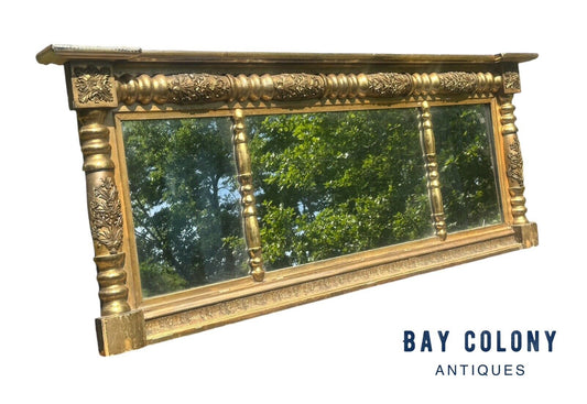 Antique Late Federal Period Giltwood Overmantle Mirror With Original Paper Label - Bay Colony Antiques Antiques:Furniture:Mirrors