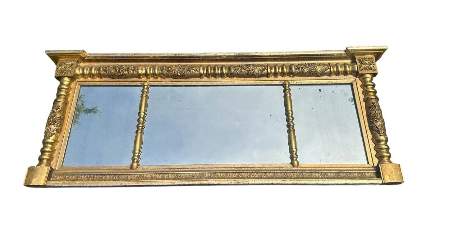 Antique Late Federal Period Giltwood Overmantle Mirror With Original Paper Label - Bay Colony Antiques Antiques:Furniture:Mirrors