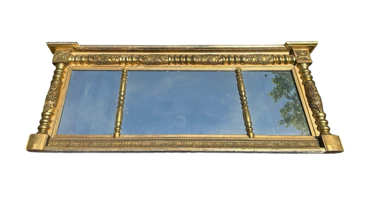 Antique Late Federal Period Giltwood Overmantle Mirror With Original Paper Label - Bay Colony Antiques Antiques:Furniture:Mirrors