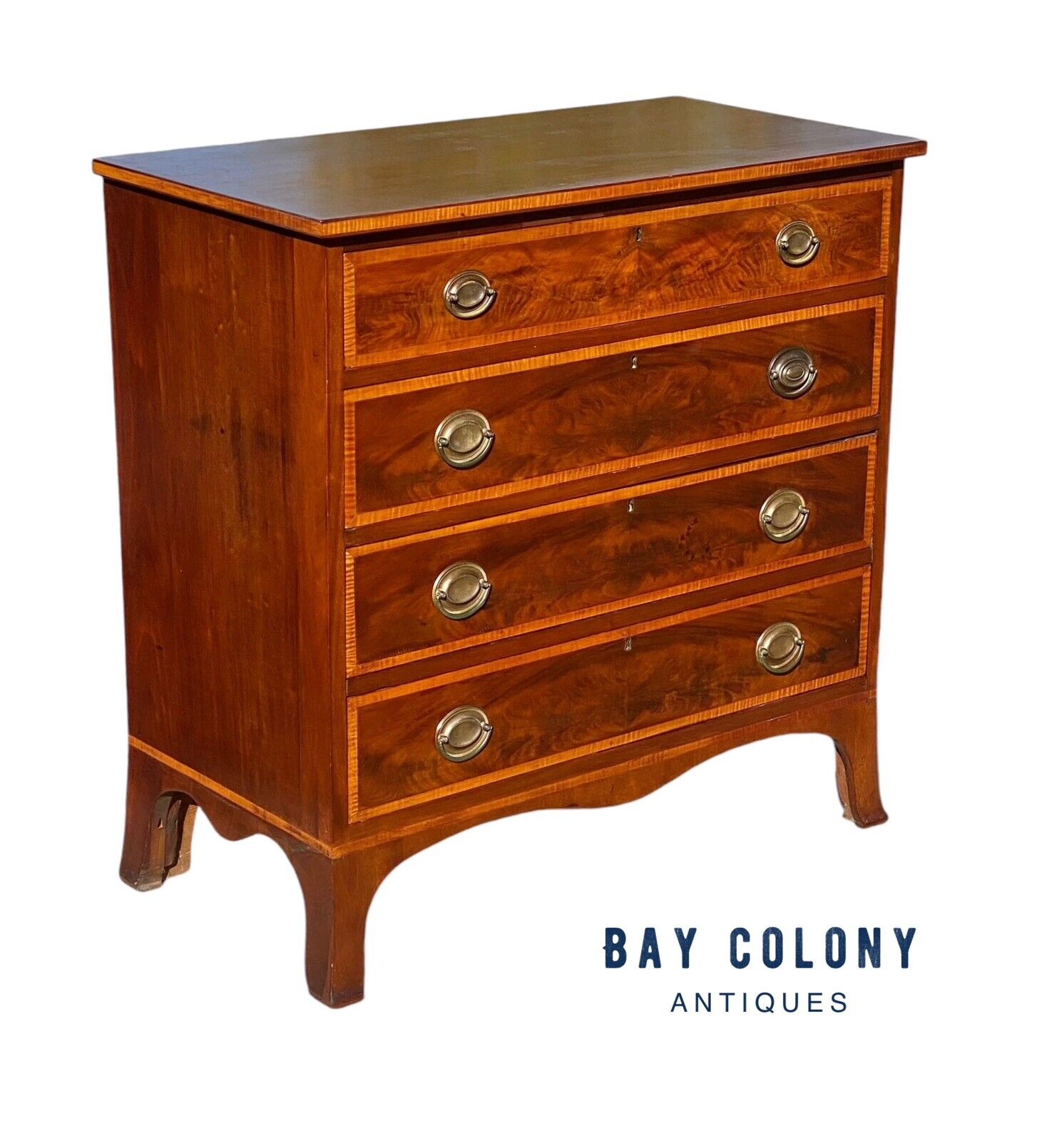 Antique Massachusetts Hepplewhite Mahogany Bachelor's Chest / Dresser - Bay Colony Antiques Antiques:Furniture:Dressers & Chests of Drawers