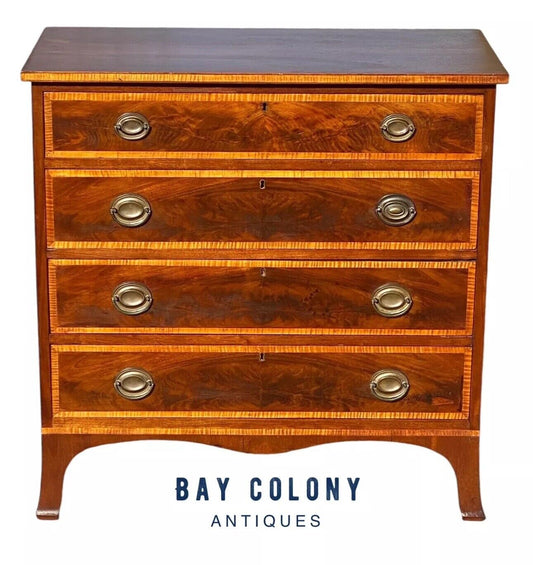 Antique Massachusetts Hepplewhite Mahogany Bachelor's Chest / Dresser - Bay Colony Antiques Antiques:Furniture:Dressers & Chests of Drawers