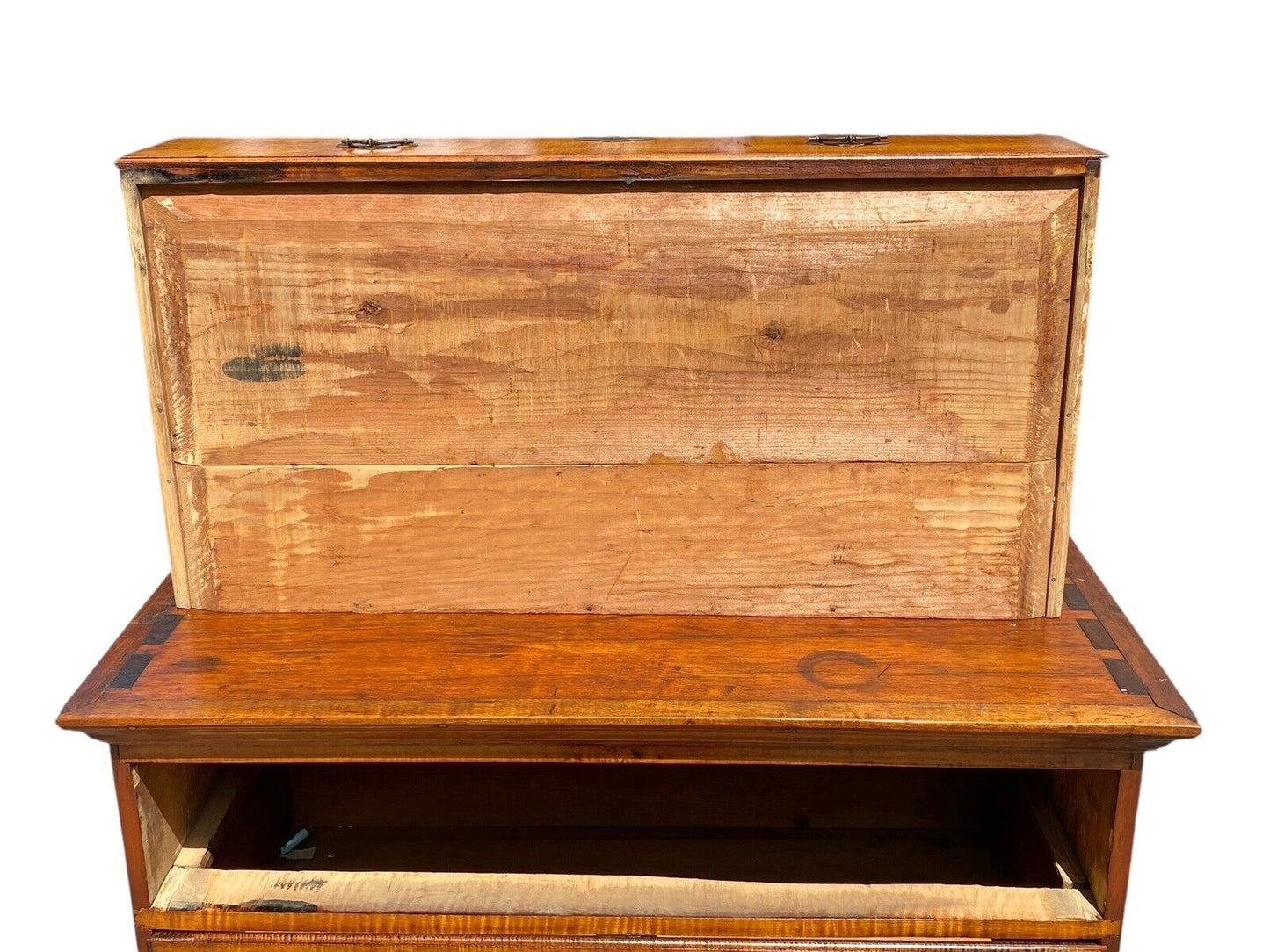 Antique New England Chippendale Tiger Maple Five Drawer Tall Chest Circa 1780 - Bay Colony Antiques Antiques:Furniture:Trunks & Chests