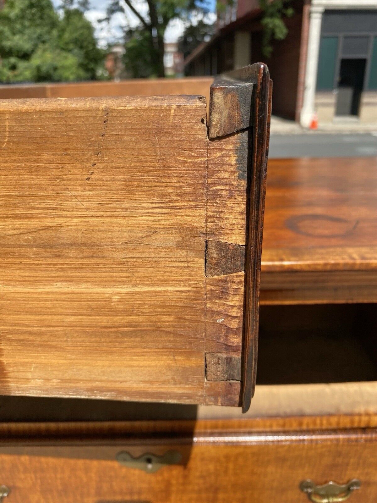 Antique New England Chippendale Tiger Maple Five Drawer Tall Chest Circa 1780 - Bay Colony Antiques Antiques:Furniture:Trunks & Chests