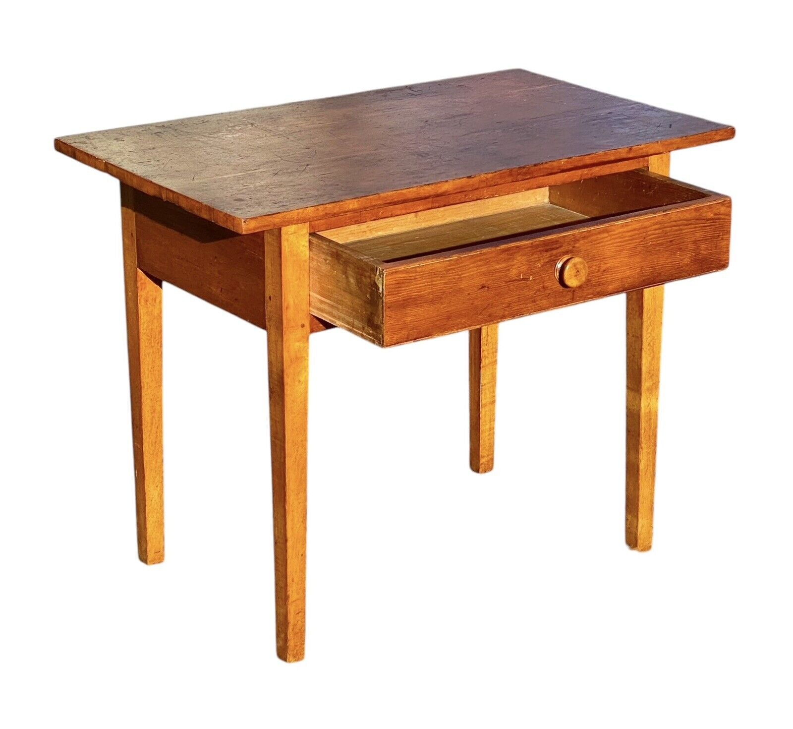 Antique New Hampshire Hepplewhite Maple & Pine Tavern Table with Drawer - Bay Colony Antiques Antiques:Furniture:Tables