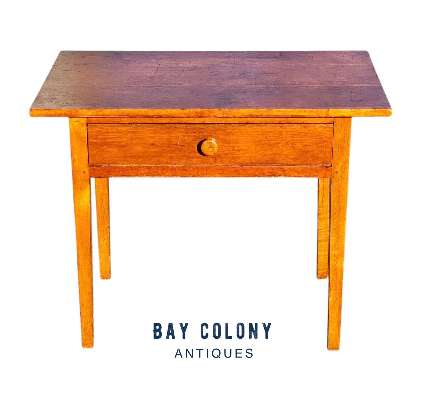 Antique New Hampshire Hepplewhite Maple & Pine Tavern Table with Drawer - Bay Colony Antiques Antiques:Furniture:Tables