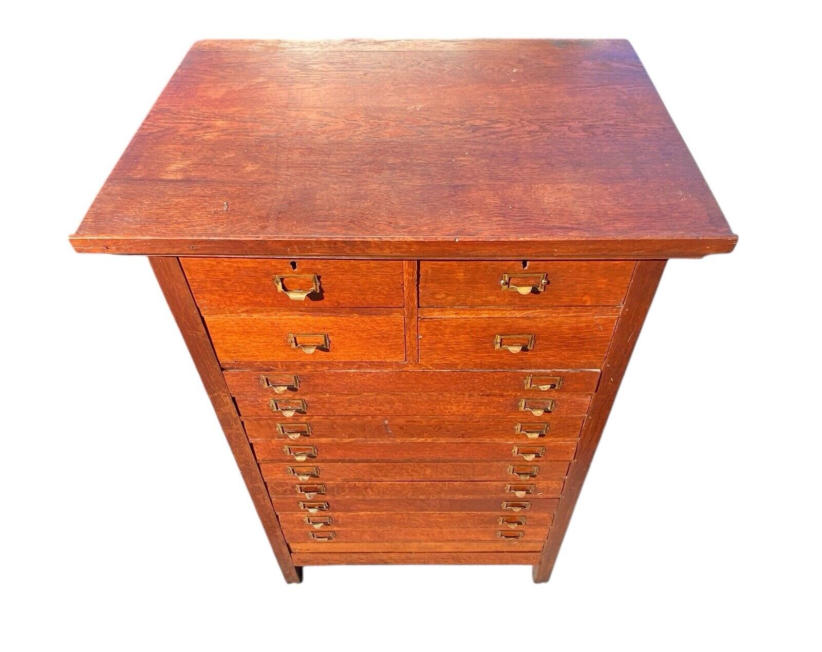 Antique Oak 13 Drawer Flat File Cabinet / Map Filing Cabinet - Bay Colony Antiques Antiques:Furniture:Cabinets & Cupboards