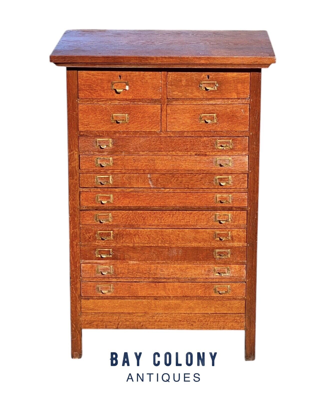 Antique Oak 13 Drawer Flat File Cabinet / Map Filing Cabinet - Bay Colony Antiques Antiques:Furniture:Cabinets & Cupboards