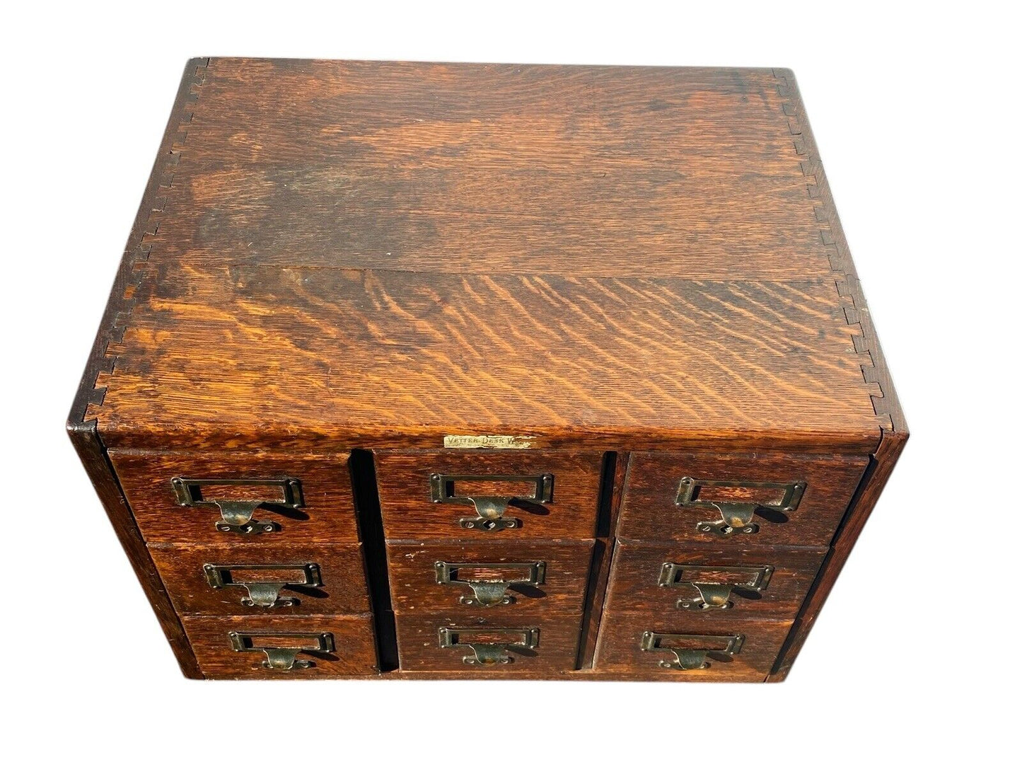 Antique Oak 9 Drawer Index Card Wood File Cabinet - Bay Colony Antiques Business & Industrial:Office:Office Furniture:Filing Cabinets