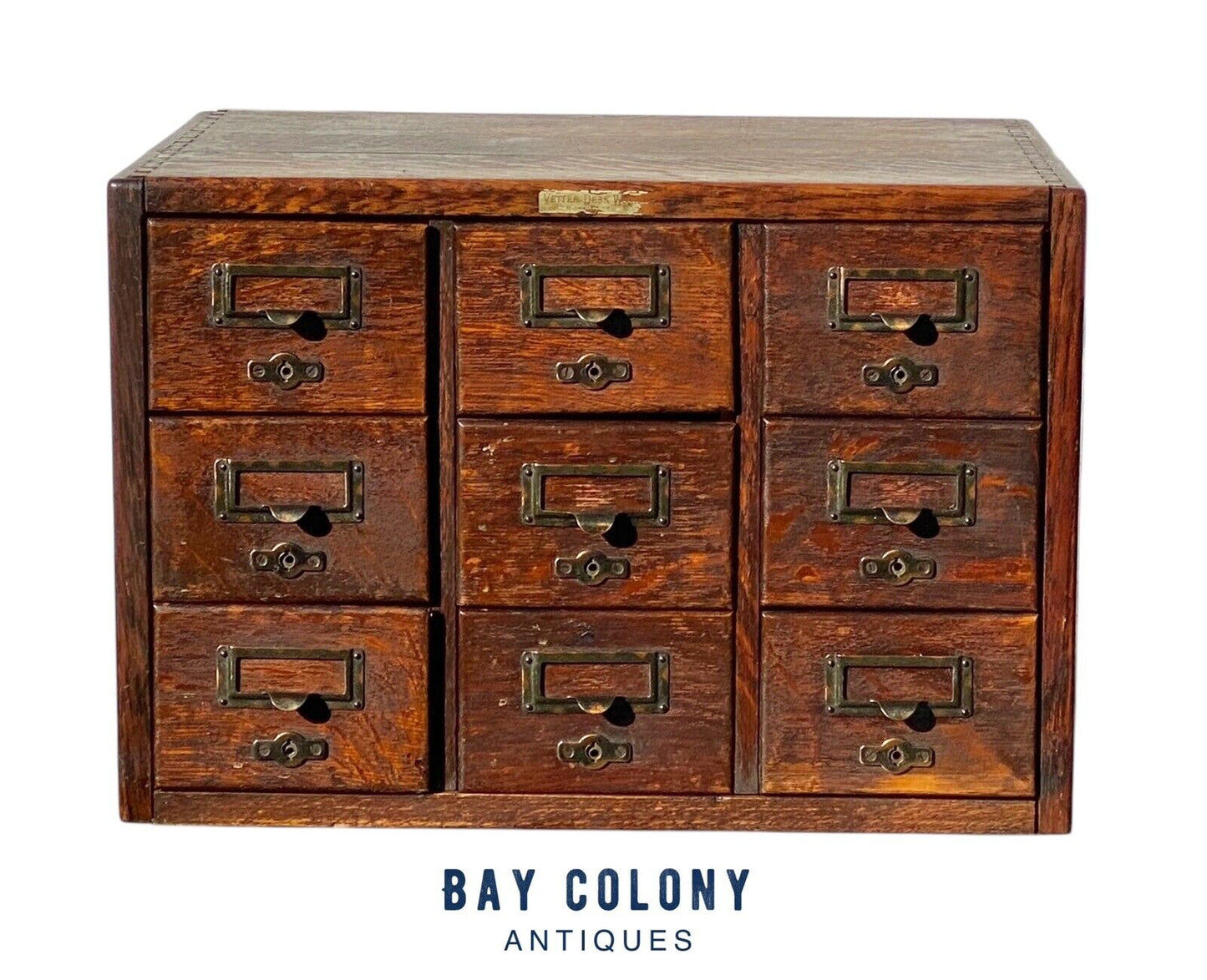 Antique Oak 9 Drawer Index Card Wood File Cabinet - Bay Colony Antiques Business & Industrial:Office:Office Furniture:Filing Cabinets