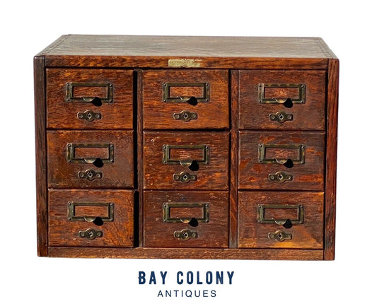 Antique Oak 9 Drawer Index Card Wood File Cabinet - Bay Colony Antiques Business & Industrial:Office:Office Furniture:Filing Cabinets