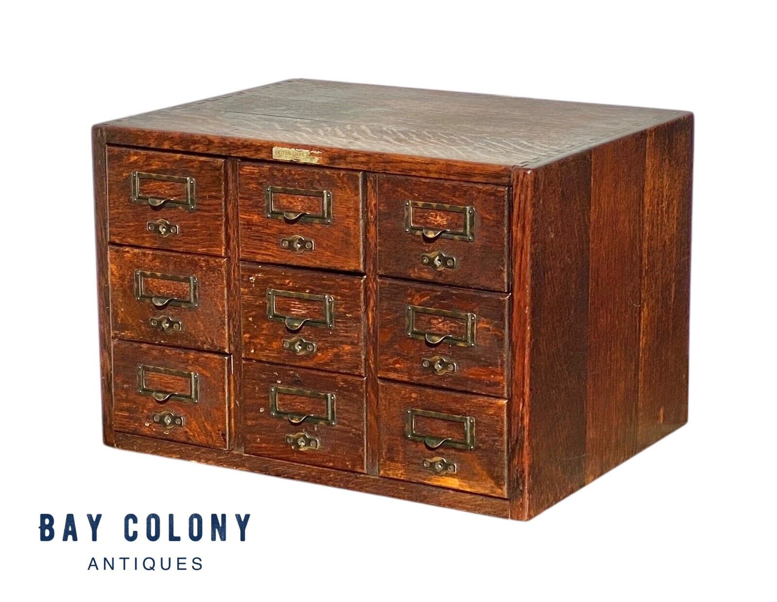 Antique Oak 9 Drawer Index Card Wood File Cabinet - Bay Colony Antiques Business & Industrial:Office:Office Furniture:Filing Cabinets