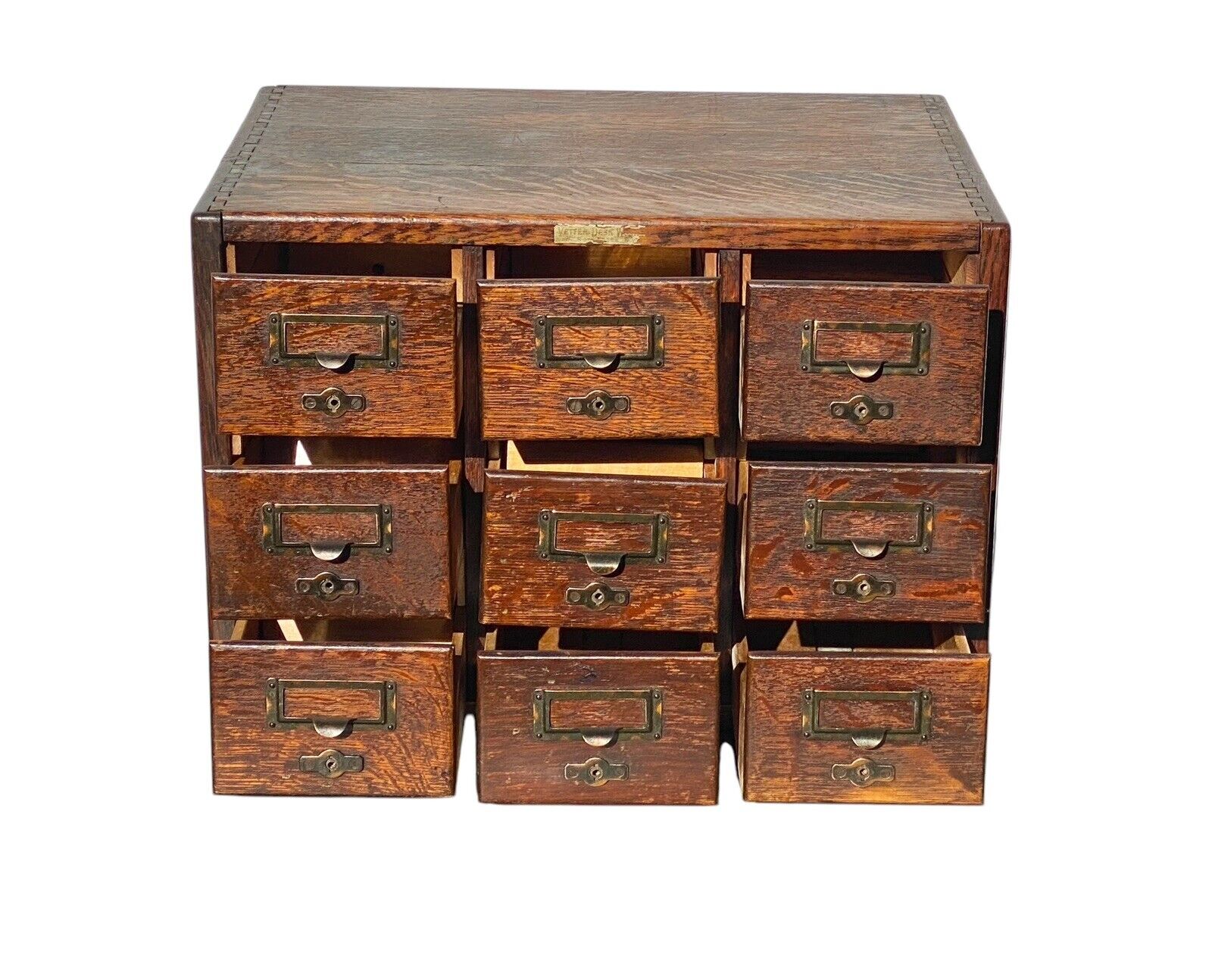 Antique Oak 9 Drawer Index Card Wood File Cabinet - Bay Colony Antiques Business & Industrial:Office:Office Furniture:Filing Cabinets