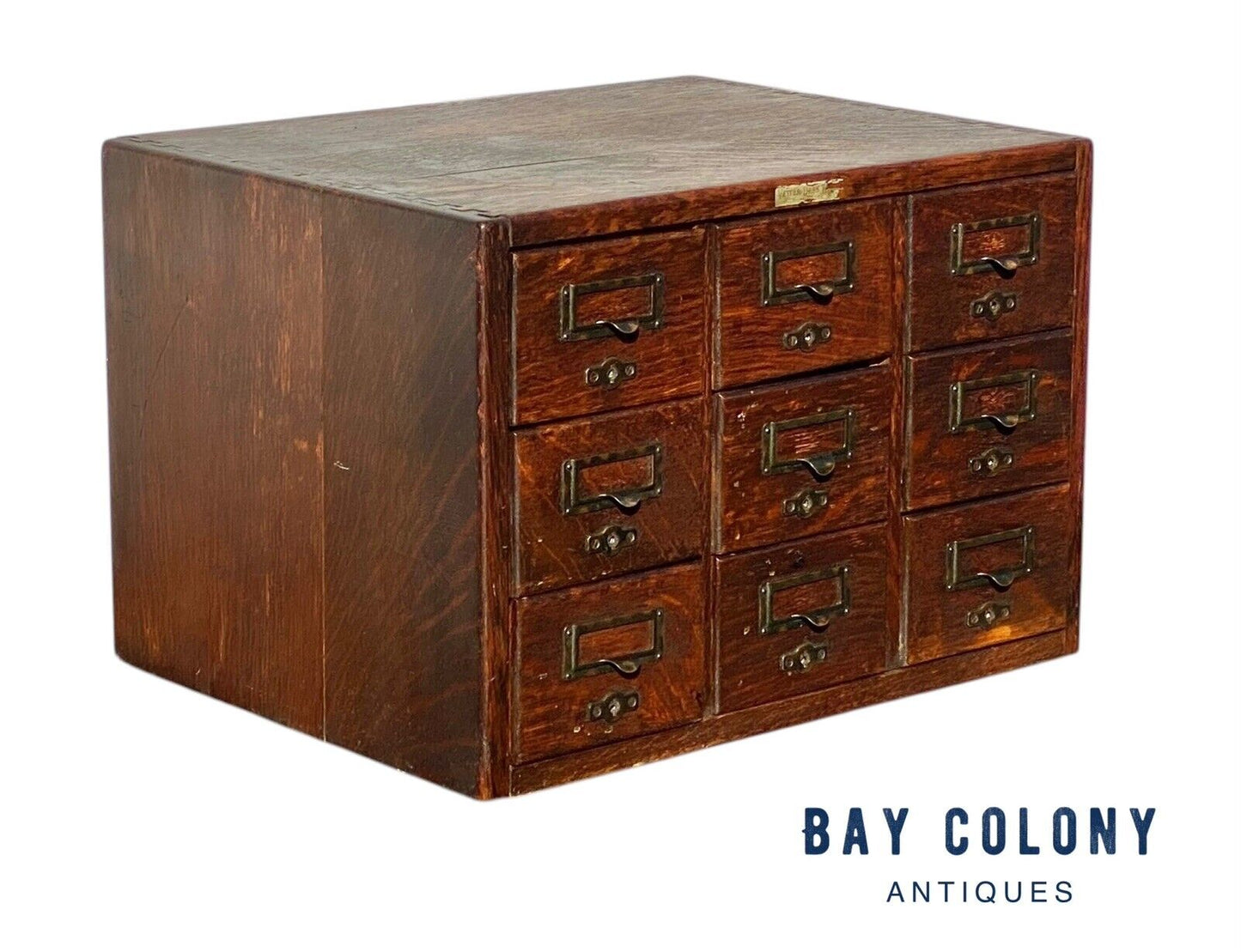 Antique Oak 9 Drawer Index Card Wood File Cabinet - Bay Colony Antiques Business & Industrial:Office:Office Furniture:Filing Cabinets