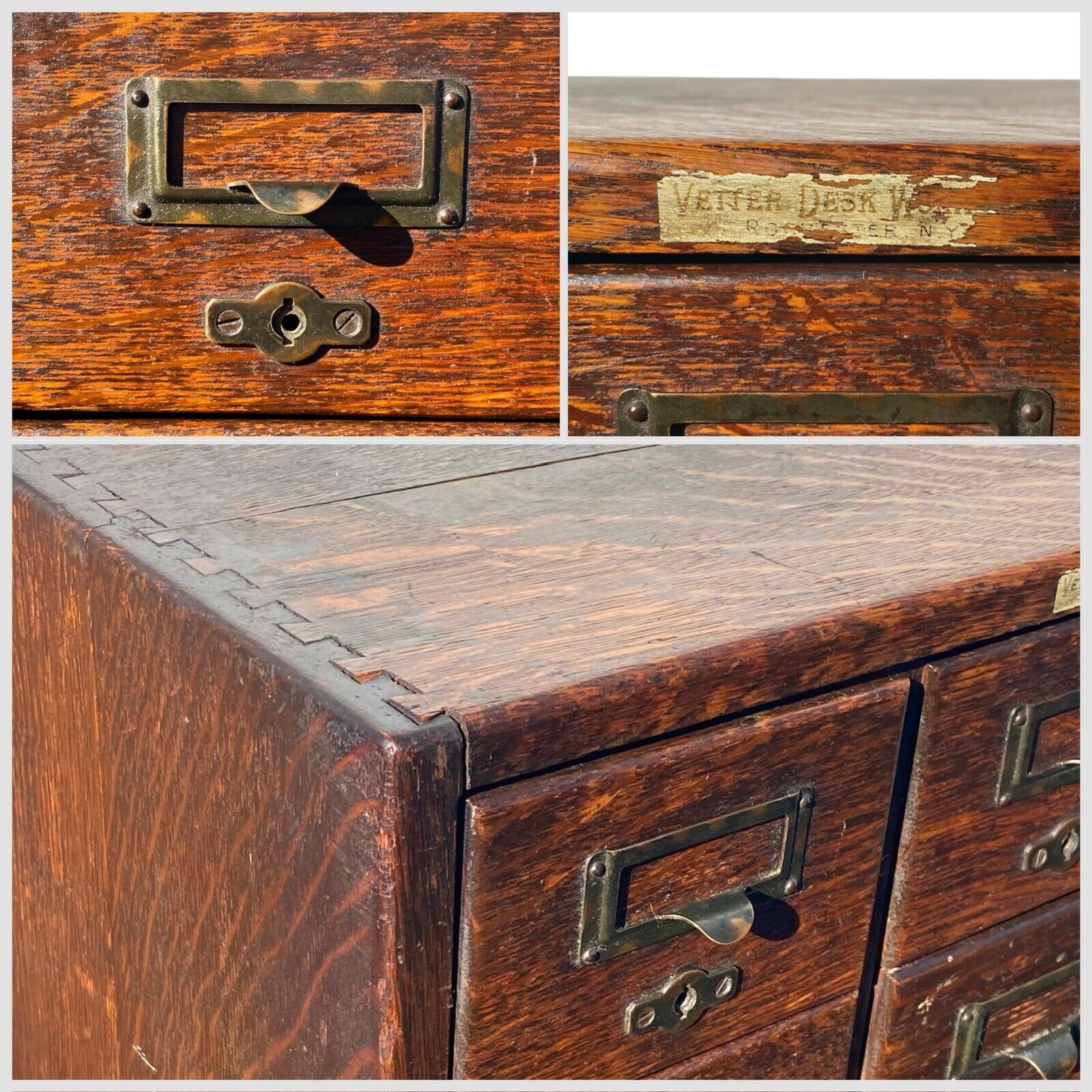 Antique Oak 9 Drawer Index Card Wood File Cabinet - Bay Colony Antiques Business & Industrial:Office:Office Furniture:Filing Cabinets