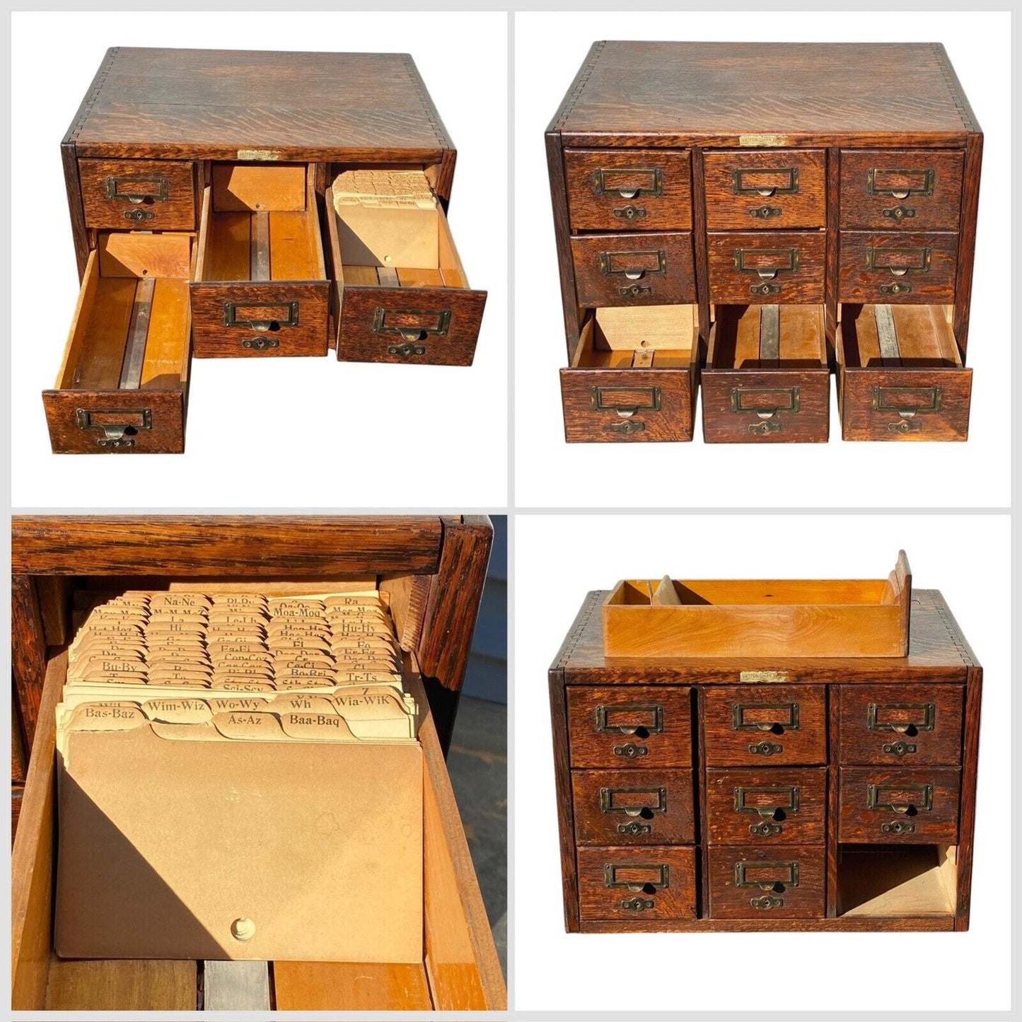 Antique Oak 9 Drawer Index Card Wood File Cabinet - Bay Colony Antiques Business & Industrial:Office:Office Furniture:Filing Cabinets