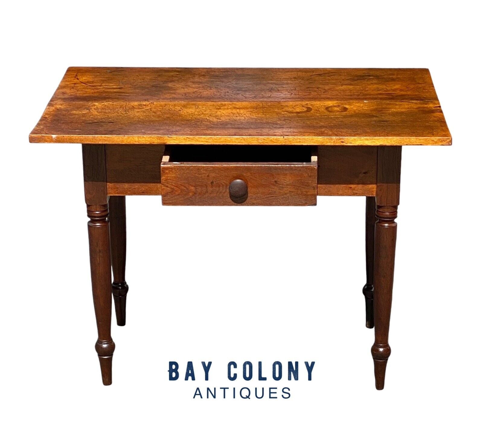 Antique Queen Anne Pennsylvania Walnut Country Tavern Table With Center Drawer - Bay Colony Antiques Antiques:Furniture:Tables