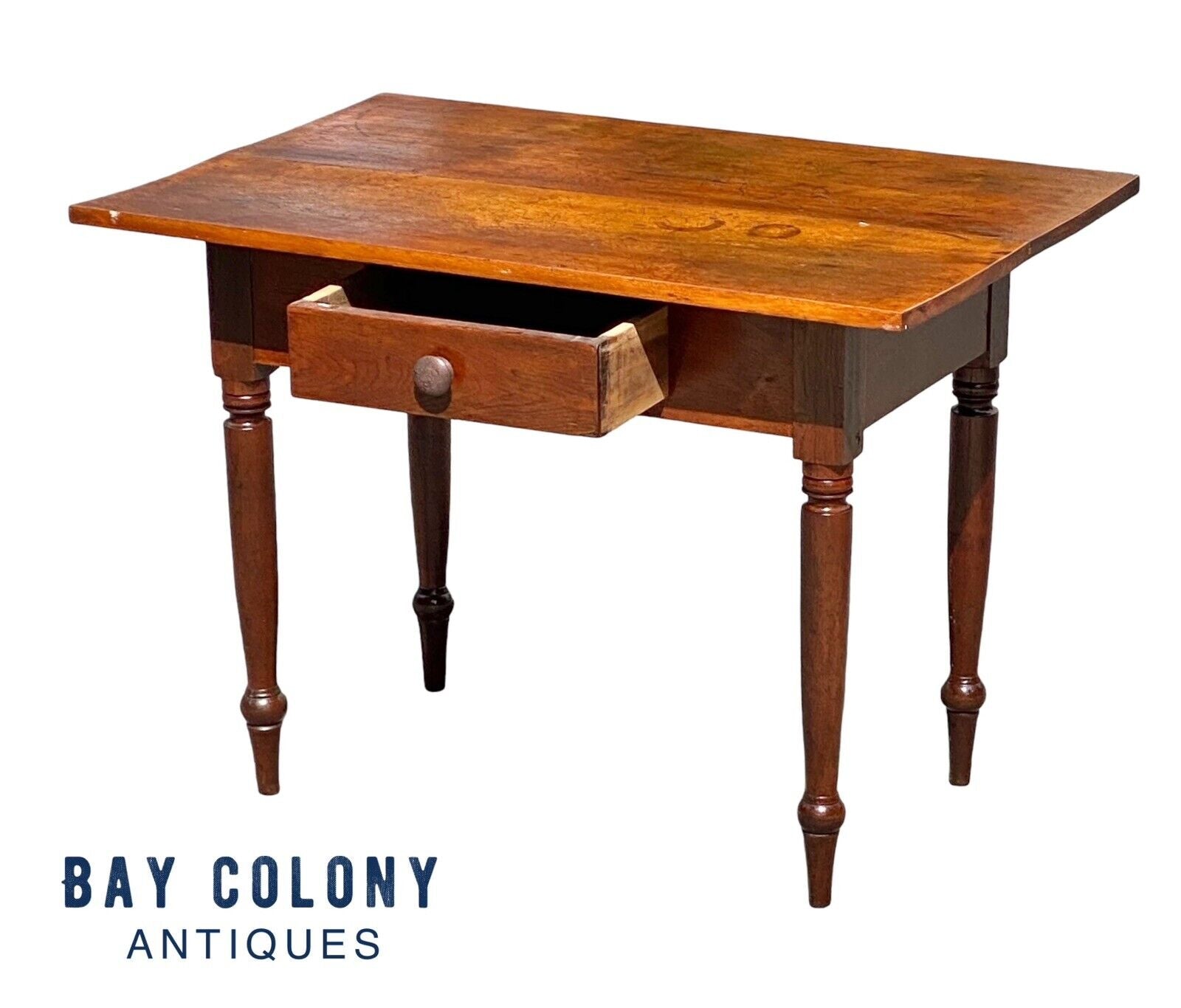 Antique Queen Anne Pennsylvania Walnut Country Tavern Table With Center Drawer - Bay Colony Antiques Antiques:Furniture:Tables