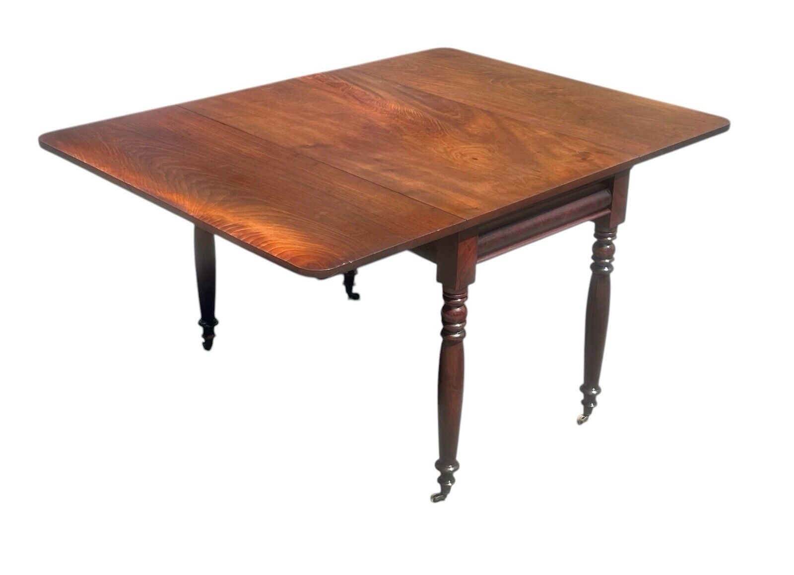 Antique Sheraton Boston Figured Plum Pudding Mahogany Dropleaf Dining Table - Bay Colony Antiques Antiques:Furniture:Tables