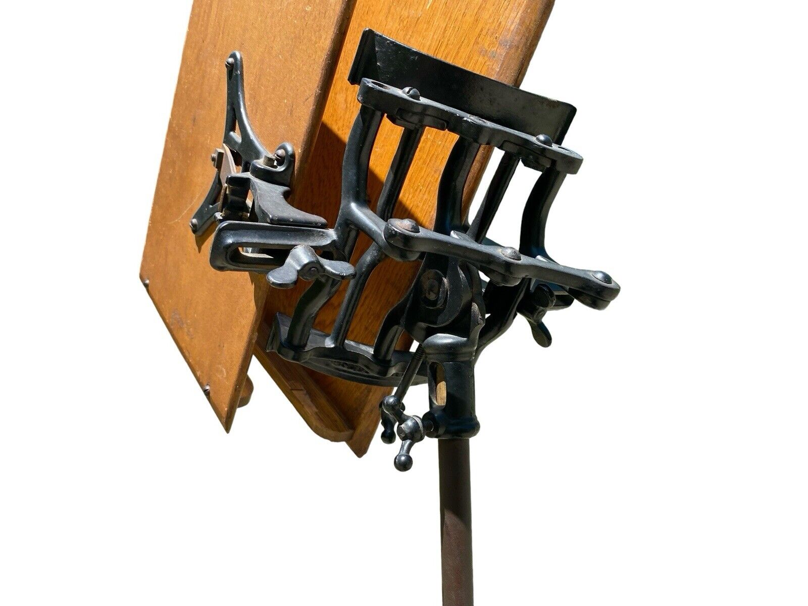 Antique Victorian Oak & Cast Iron Adjustable Dictionary Stand on Caster Wheels - Bay Colony Antiques Books & Magazines:Accessories:Book Stands & Holders