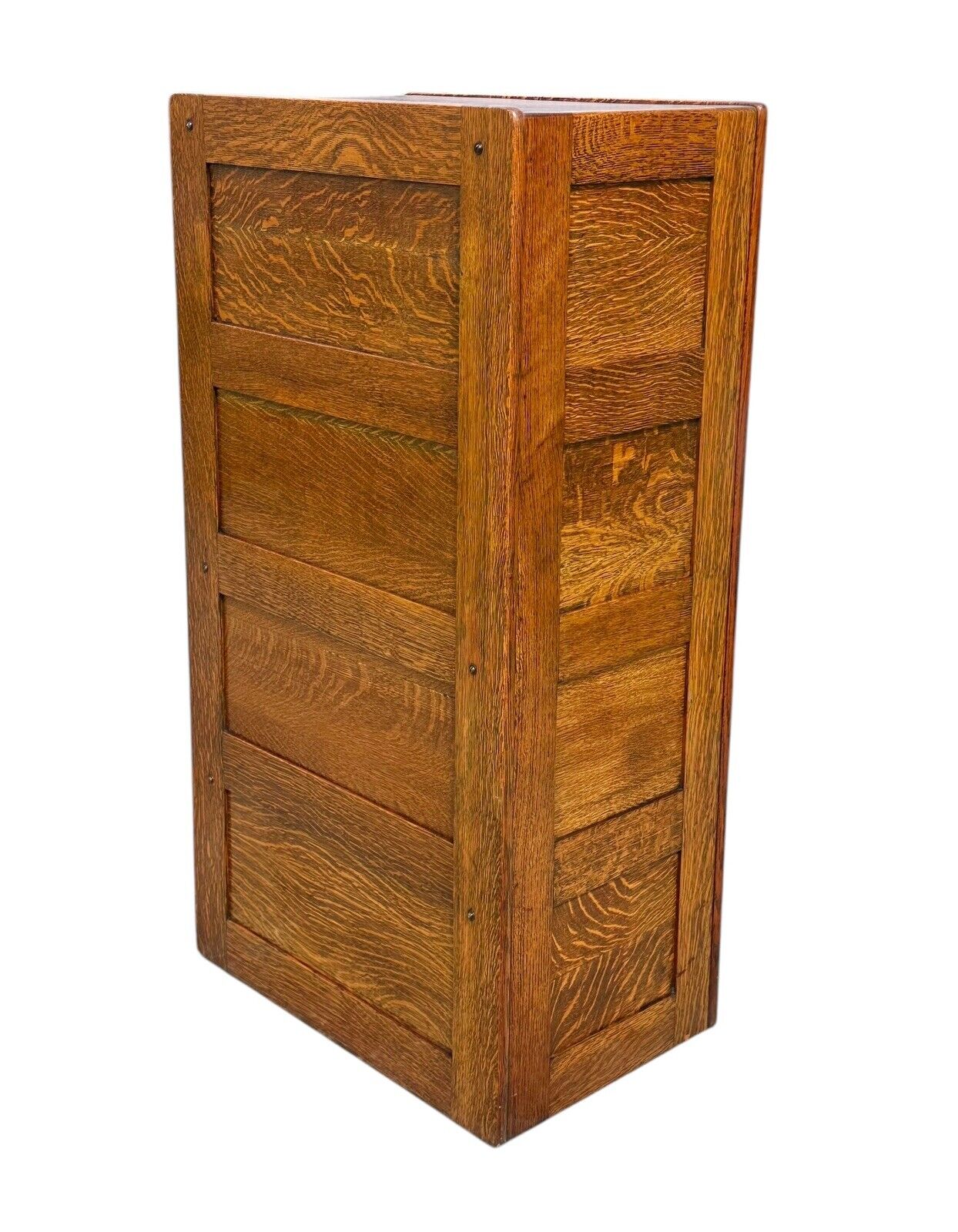 Antique Victorian Tiger Oak Raised Panel Four Drawer File Cabinet - Brass Pulls - Bay Colony Antiques Antiques:Furniture:Cabinets & Cupboards