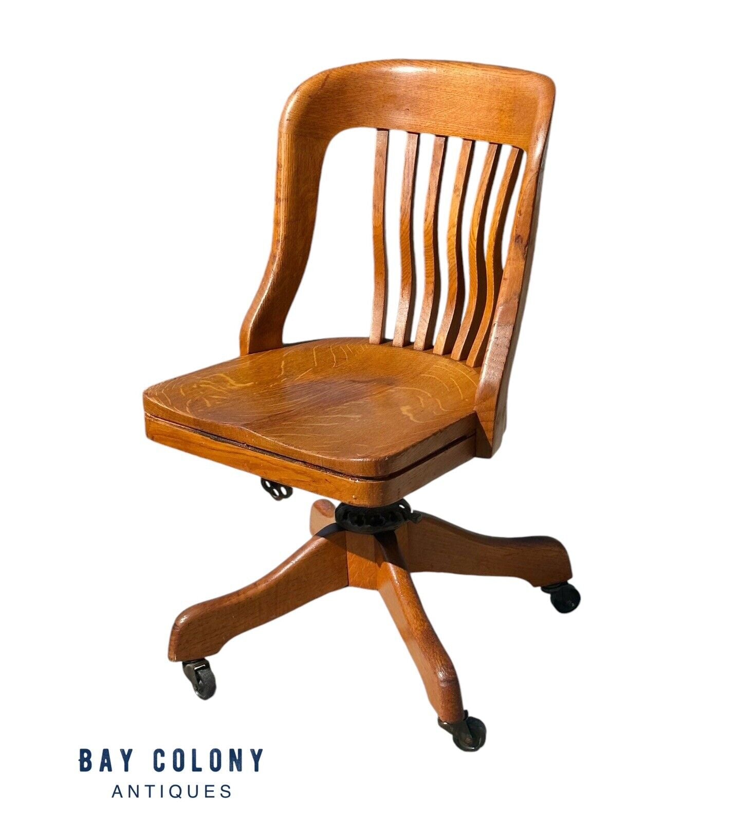 Colony Computer Chair Antique Victorian Tiger Oak Swivel Office Desk Chair by Milwaukee Chai ...