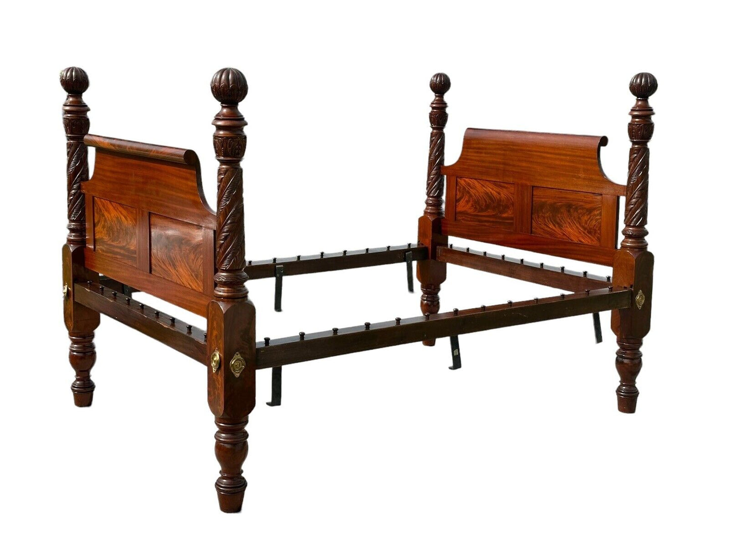 Early American Antique Federal Period Mahogany Acanthus & Pomegranate Carved Bed - Bay Colony Antiques Antiques:Furniture:Beds & Frames:Beds & Bed Frames