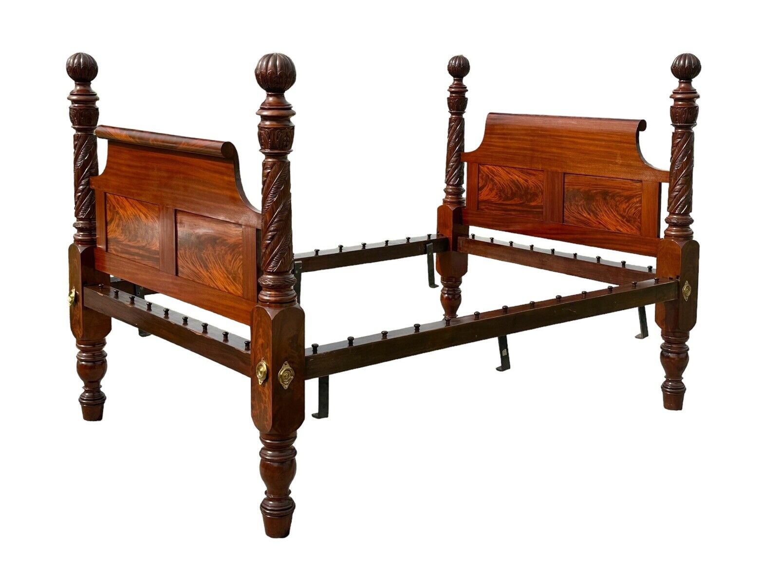 Early American Antique Federal Period Mahogany Acanthus & Pomegranate Carved Bed - Bay Colony Antiques Antiques:Furniture:Beds & Frames:Beds & Bed Frames