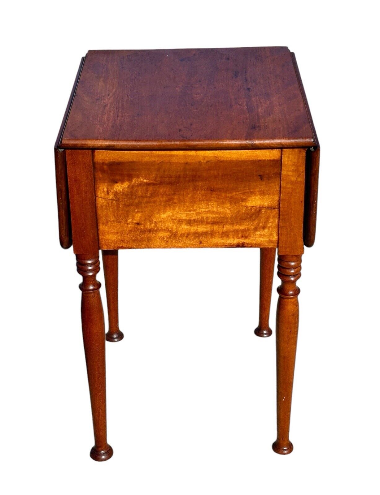 Early American Antique Federal Vermont Bird's Eye Maple & Flame Birch Work Table - Bay Colony Antiques Antiques:Furniture:Tables