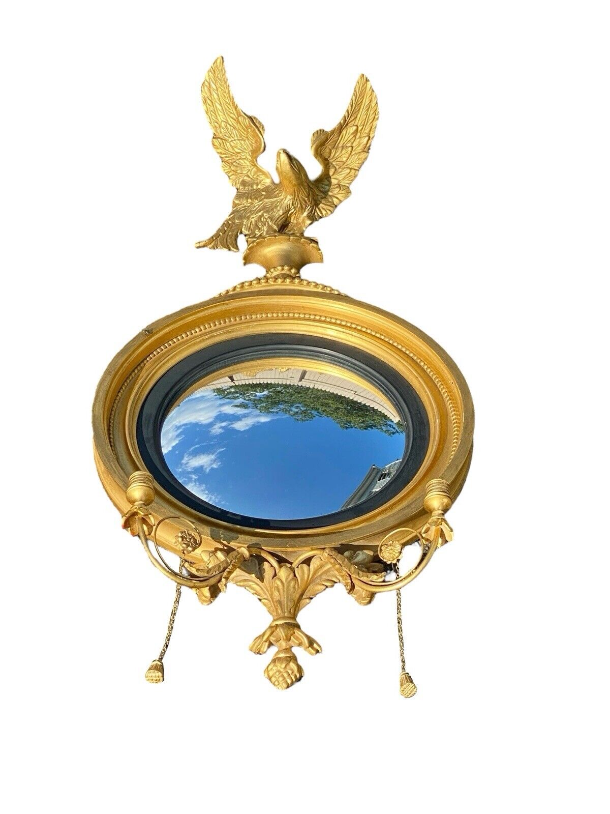 Federal Antique Style Convex Looking Glass / Girandole Mirror with Eagle - Bay Colony Antiques Antiques:Furniture:Mirrors