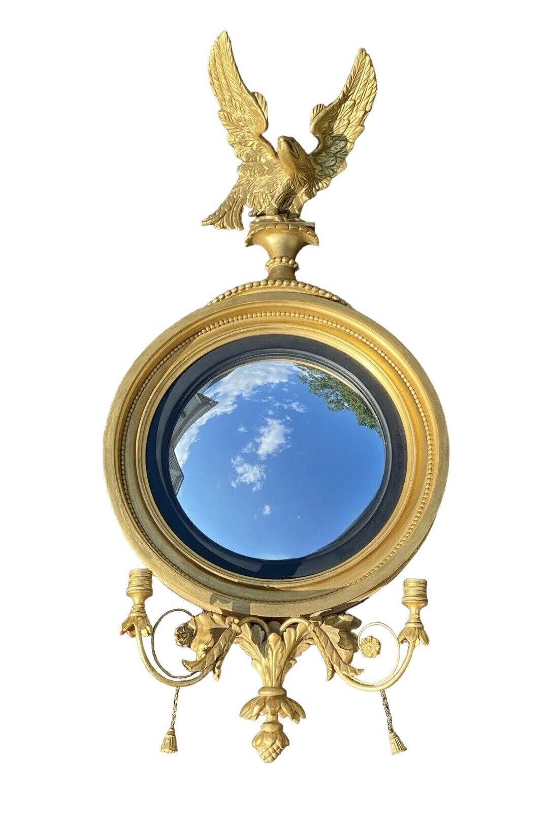 Federal Antique Style Convex Looking Glass / Girandole Mirror with Eagle - Bay Colony Antiques Antiques:Furniture:Mirrors