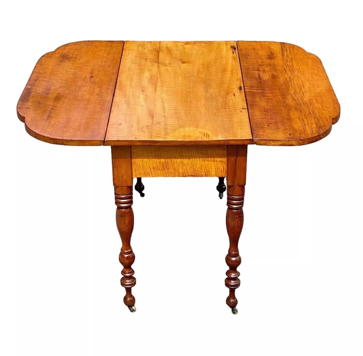 Late 18th Century Antique Federal Tiger Maple & Cherry Dropleaf Dining Table - Bay Colony Antiques Antiques:Furniture:Tables